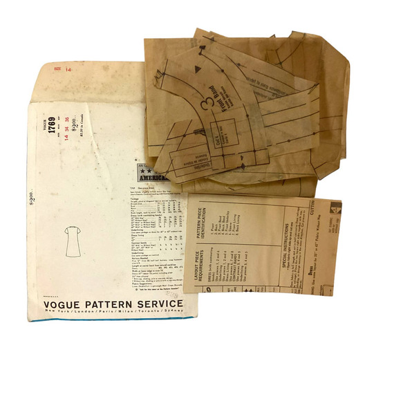 Vogue Americana 1769 Oscar de la Renta 1960s Dress Sewing Pattern Bust 34 - Picture 4 of 4